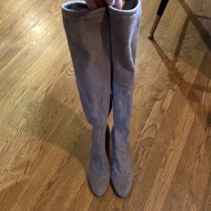 Full over the knee boot- tan/grey suede like material